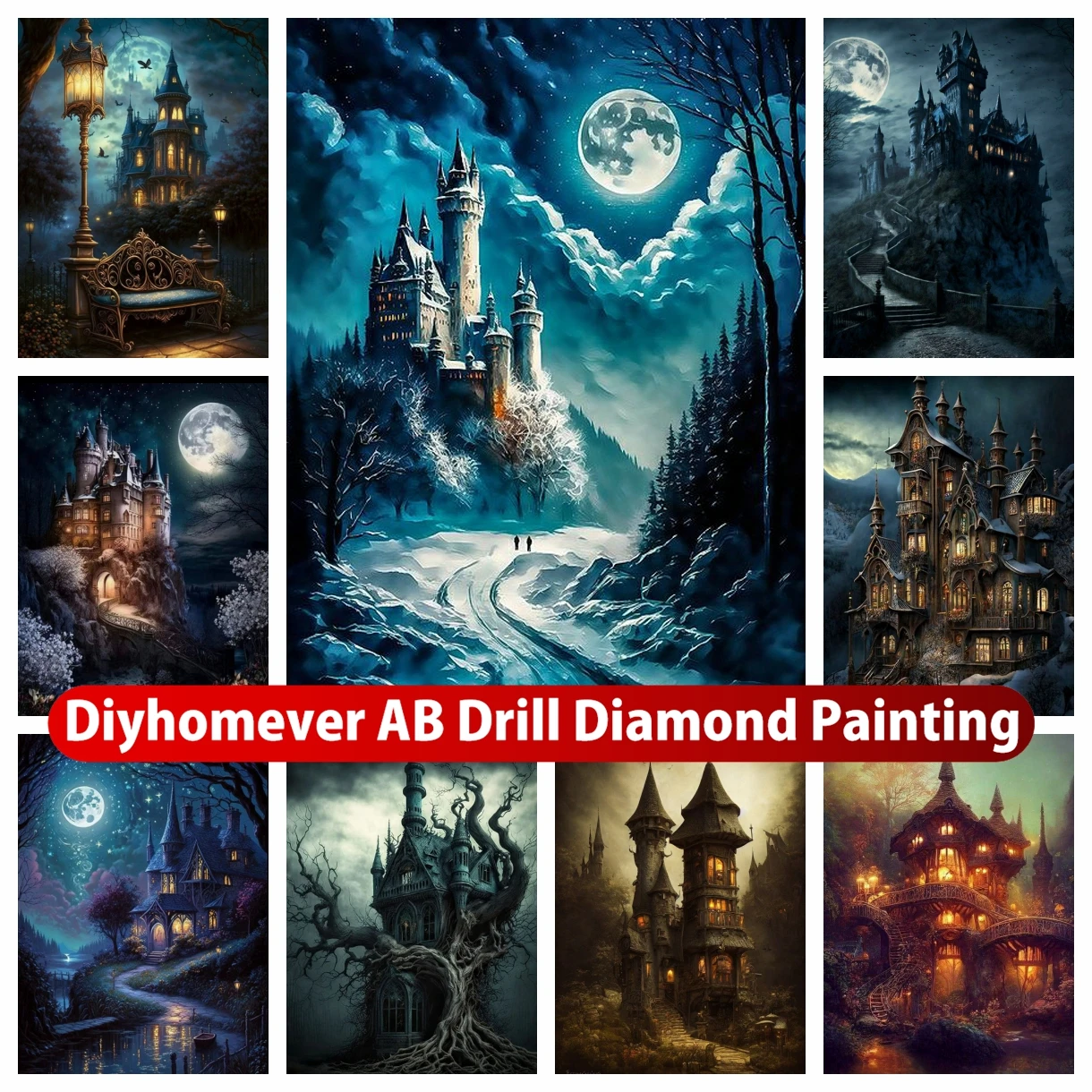 

Gothic Dark Castle 5D AB Diamond Painting Embroidery Fantasy Landscape Cross Stitch Mosaic Handicraft Pictures Craft Home Decor