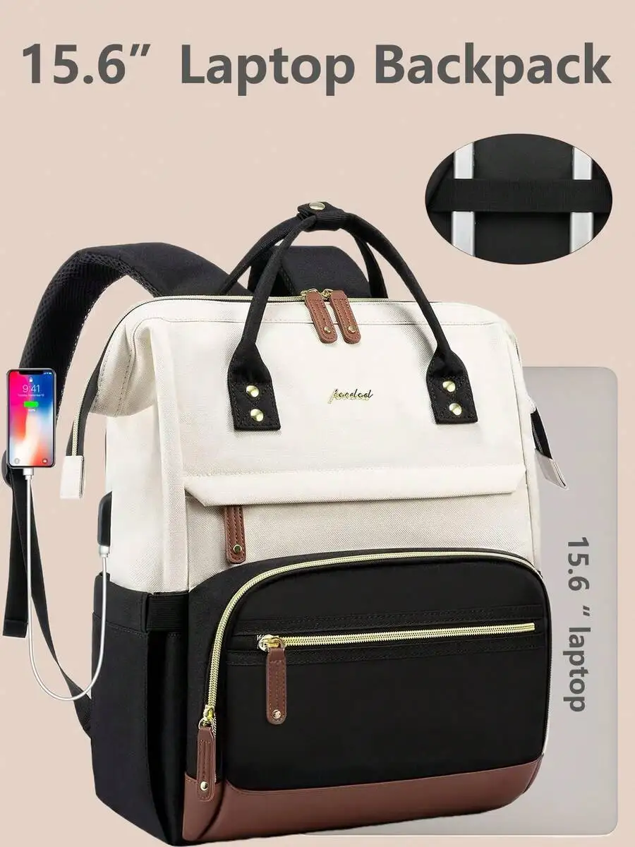 Backpack For Women Work Bags: 15.6 Inch Laptop Backpack Purse Waterproof Backpacks With USB College Bookbag Casual Business Comp