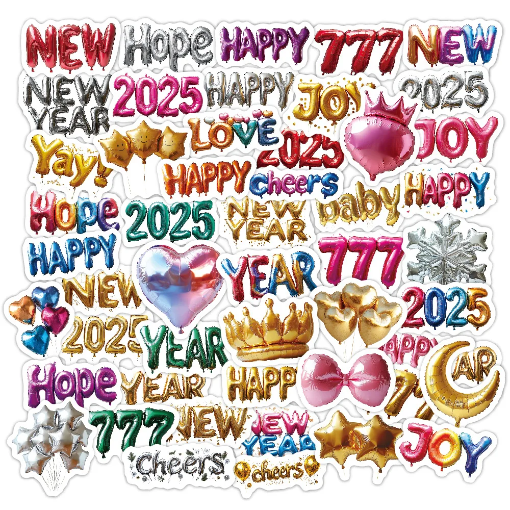 10/30/50PCS Balloon Numbers English New Year Sticker Decals Toys DIY Suitcase Skateboard Phone Luggage Bike Stickers Gift