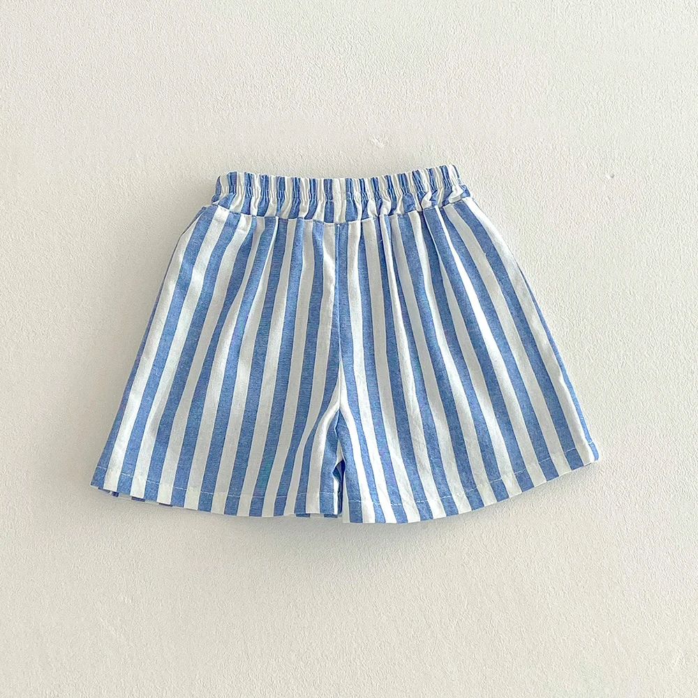 Sommerliche klassische Shorts für Jungen, gestreifte Shorts, elastische Taille, lässige Knöpfe, Taschen, kurze Babyhosen für Kleinkinder, Jungenkleidung – Detail 7