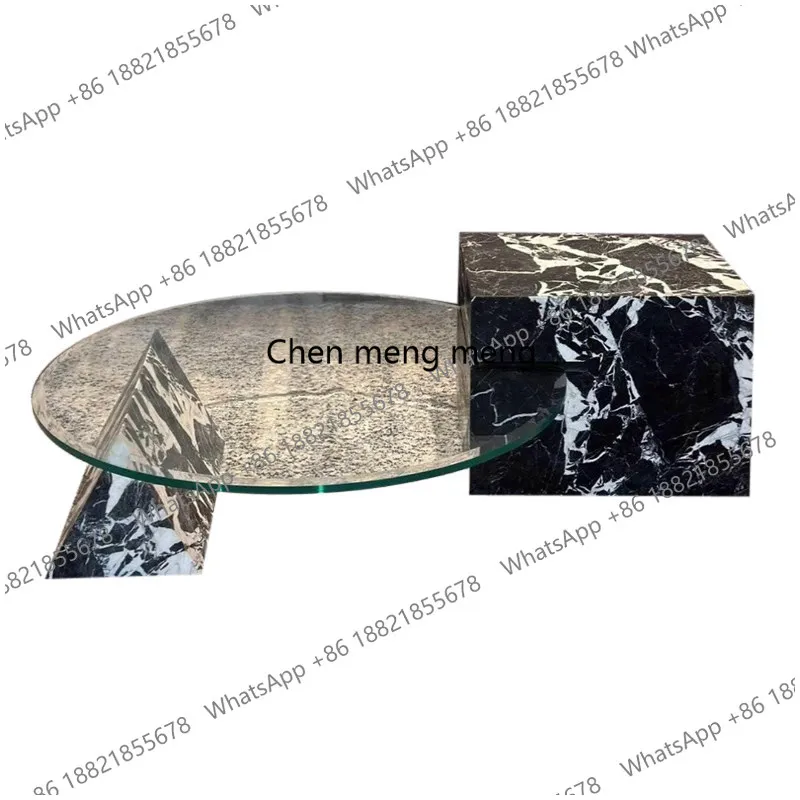 

French Style Natural Marble Coffee Table Living Room High-End Tempered Glass Coffee Table