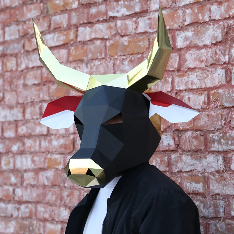 3D Paper Mold Bull Cow Head Mask copricapo modello animale puntelli di Halloween donna uomo Party Role Play Dress Up maschere artigianali fai da te