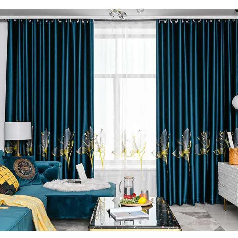 

Royal Satin Lily Embroidered High-end Curtains for Living Room Bedroom High Shading Curtain Valance Tulle Home Windows Curtains