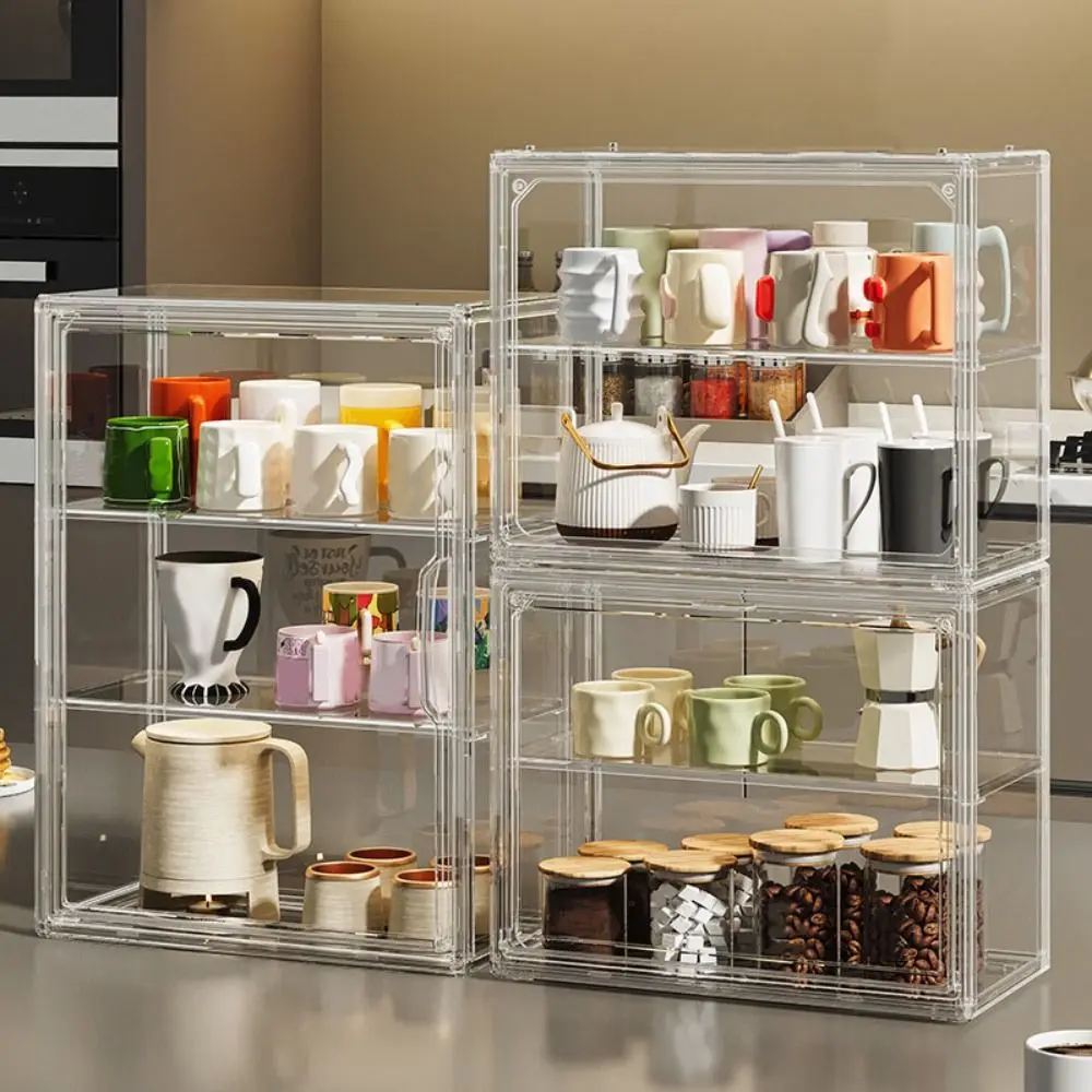 

Прозрачный двухуровневый органайзер-подставка с магнитной крышкой, большой емкости, для хранения детских бутылочек, акриловый, штабелируемый, настольный органайзер-коробка