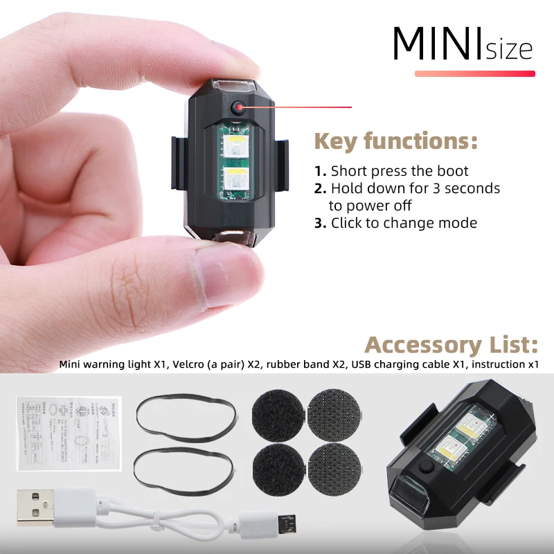 Universal LED Anti-collision Warning Light Mini Signal Light Drone with Strobe Light 3 Colors Turn Signal Indicator Motorcycle