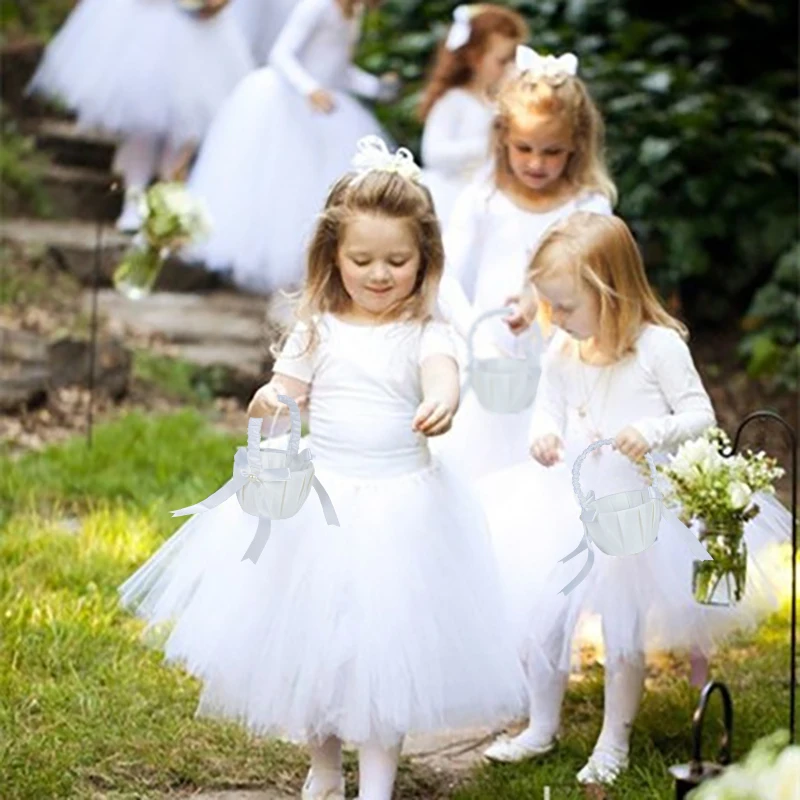 Panier de fleurs blanches en soie pour filles, 20 cm, pour mariée/enfants, décorations de fête pour cérémonie de mariage