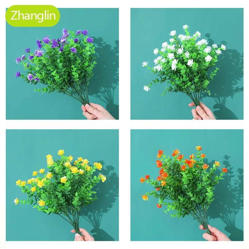 36cm 1piece Artificial flower Eucalyptus Leaf Bouquet Home Vase Outdoor UV Protection decoration fake plant Camellia