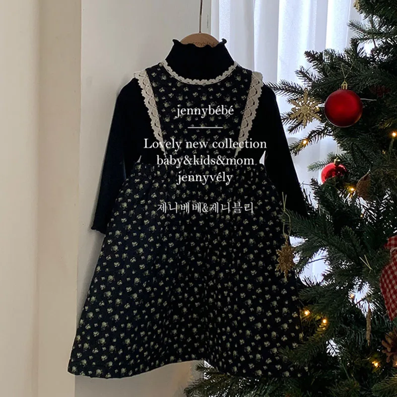 2024 New Winter Sister Clothes 2-6Yrs Girl Party Dress Sleeveless Print Thicken Warm Kids Princess Dresses Baby Girl Romper
