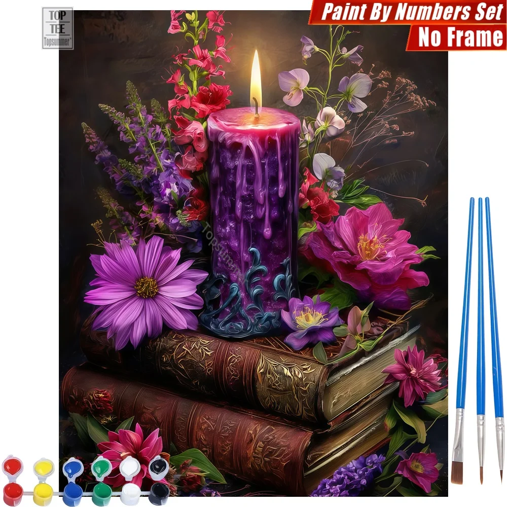 

Purple Candle Still Painting By Number Kit - Antique Books Artistic Activities Halloween Gift For Girlfriend