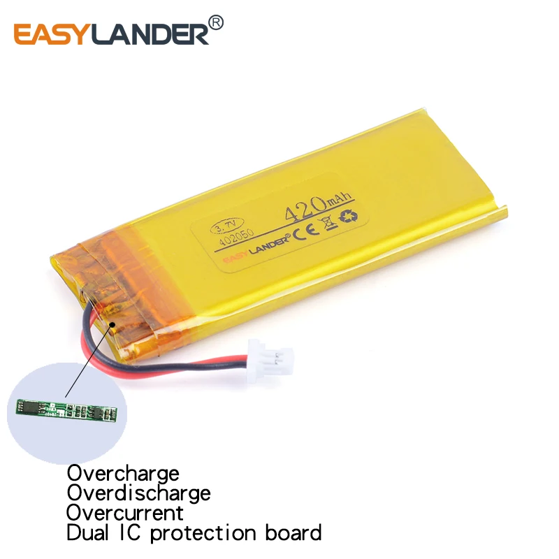 402050 452050 3.7V 420MAh Li Polymer Pin Li-ion Cho MP3 MP4 Đầu Ghi Hình GPS BAT00003 WW452050PL_C Bluetooth Earph