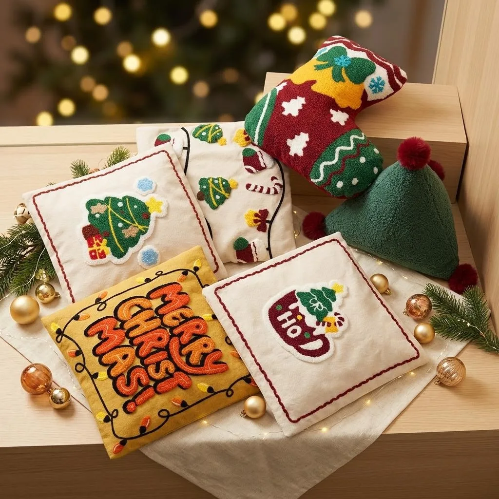 Weihnachtlich gestickte Kissenbezüge, Sofakissenhülle, Feiertagsdekoration, Kissenbezüge für Wohnzimmer und Schlafzimmer – Detail 5