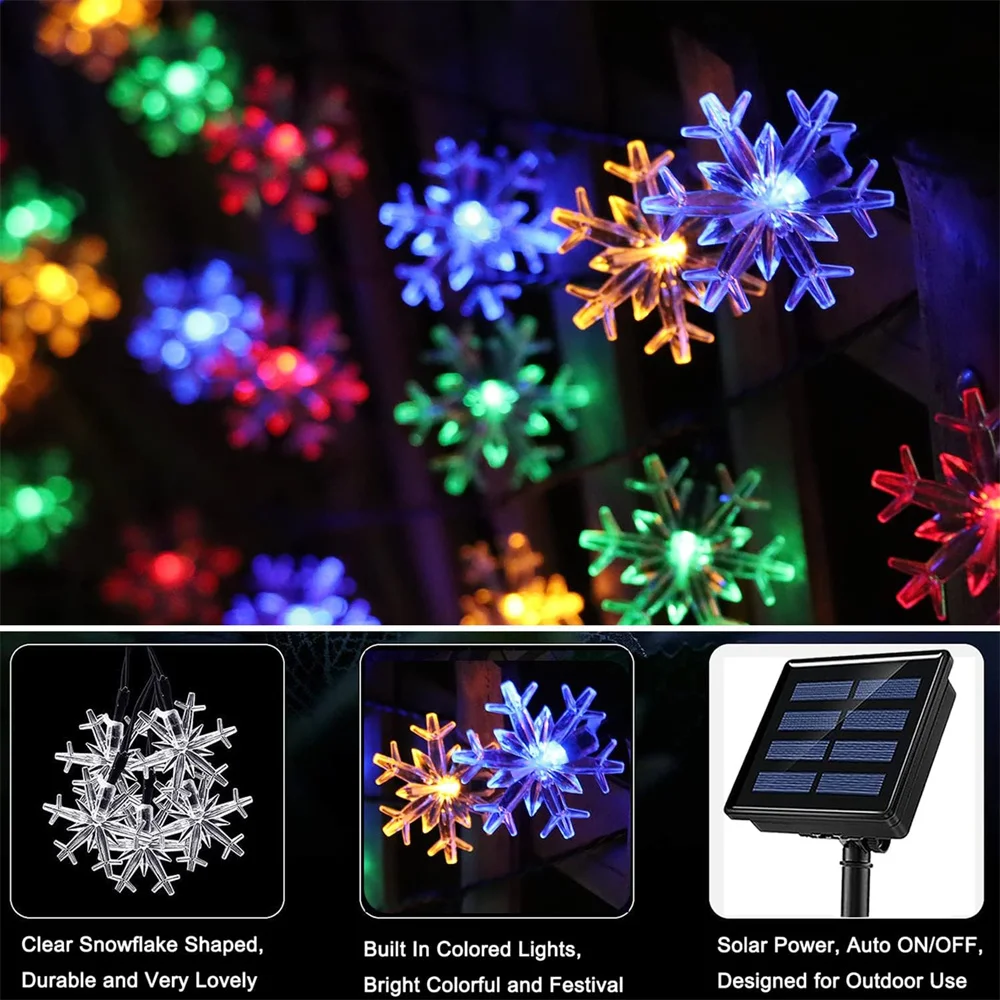 Y2K Solar Christmas Snowflake Lights Multicolor Solar Powered Christmas Lights Outdoor Waterproof LED for Christmas Tree 325