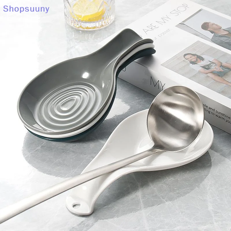[SU]Heat-Resistant Cooking Spoon Rest Coffee Spoon Holder Large Ceramic Spoon Holder Dishwasher Safe Ceramic Spoon Rest[SU]