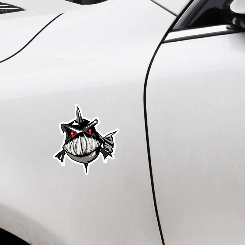 Cartoon Piranha Graffiti Funny Car Sticker Styling Bumper Window Cover Scratches Waterproof Decal Decoration KK14*13cm