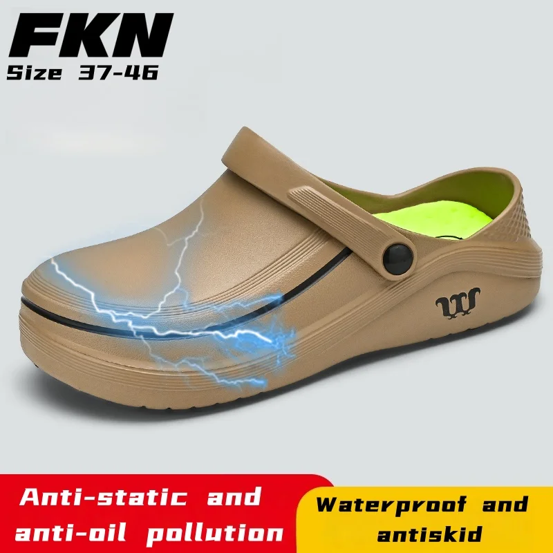 Summer men's sandals waterproof, non-slip and oil-proof chef shoes comfortable slippers women's fashion outdoor beach shoes 46