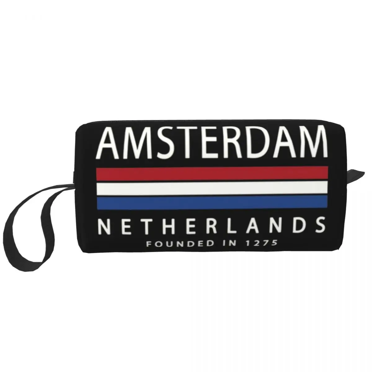 Travel Amsterdam History Netherlands Flag Toiletry Bag Patriotic Cosmetic Makeup Organizer for Women Beauty Storage Dopp Kit Box