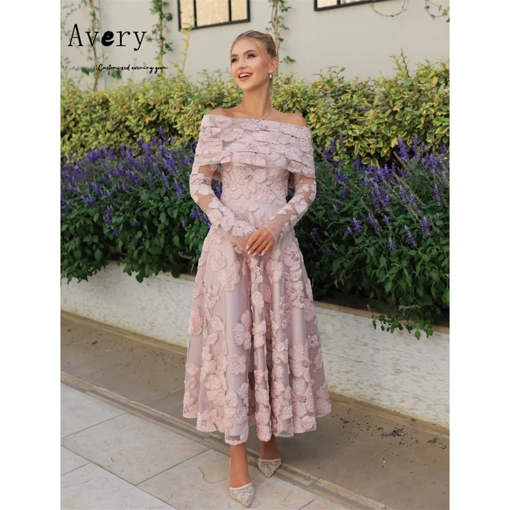 Avery Custom Flower Lace A Line Sleeveless Elegant Dress Luxury Wedding Guest Luxury Women's Evening Dresses for Events Party