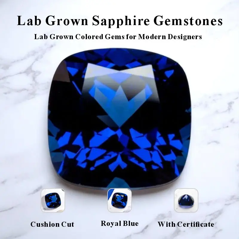 

Lab Grown Sapphire Cushion Shape Royal Blue Color Charms Gemstones DIY Ring Necklace Earrings Main Materials Certificate