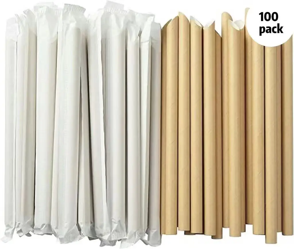 100pcs brown biodegradable paper straw single pack cocktail boba bubble tea coffee drinkware for birthday party supplies 12mm