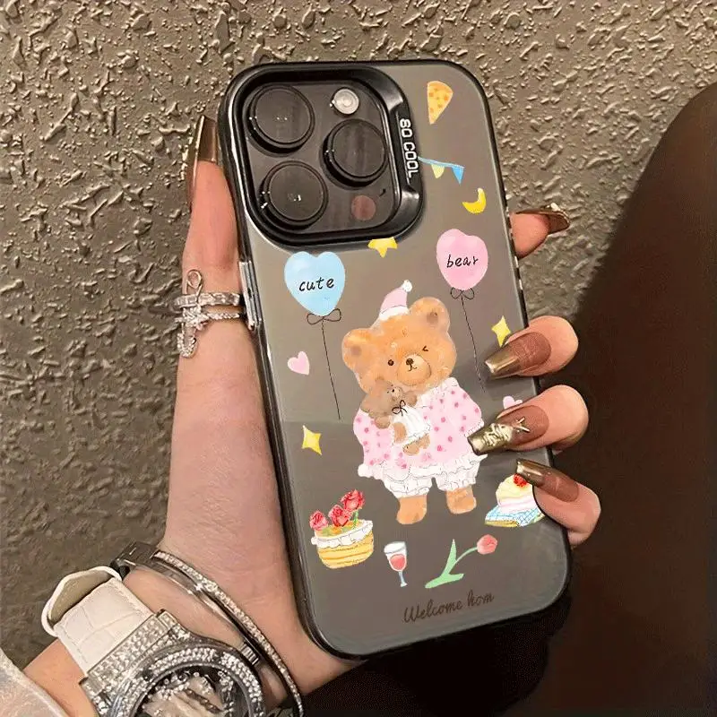

Cute little bear and cake patterns phone case for iPhone 16 15 14 13 12 11 Pro/ Max/Plus shock-proof rear cover anti-fingerprint