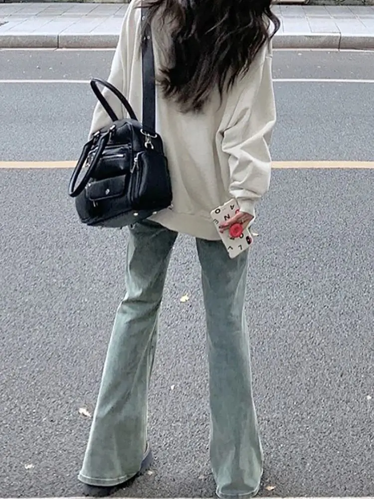 Baggy-Jeans für Damen, hohe Taille, Kordelzug, entspannt, lockere Passform, bequem, Alltagskleidung, praktisch, gemütlich, weich, lang, Palazzo-Mode