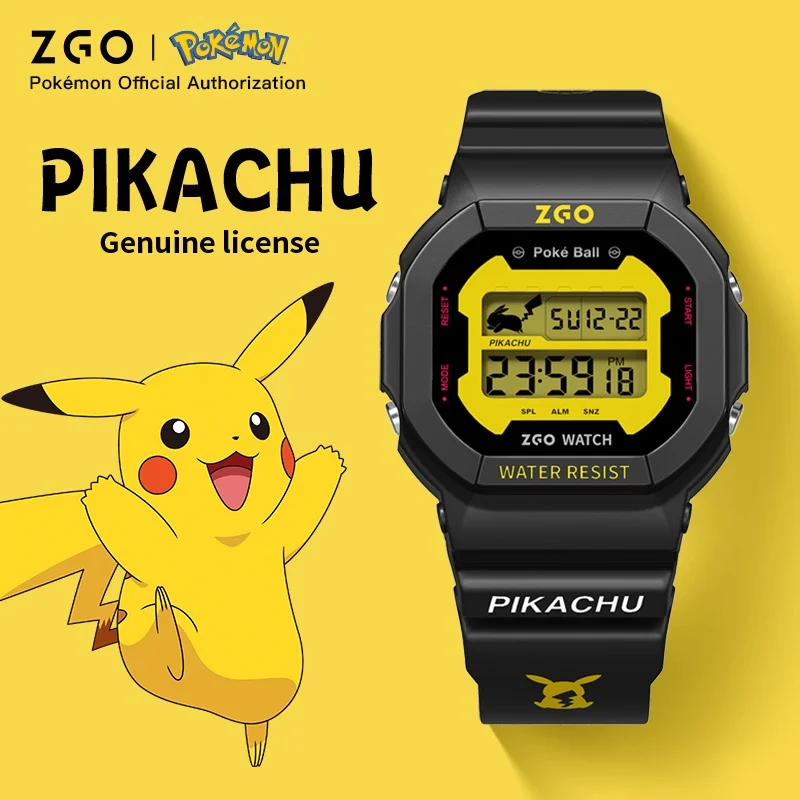 ZGO X Pokemon Electronic Watch Pikachu Student Sports Waterproof Luminous Children's Watch Suitable For Both Men and Women 866