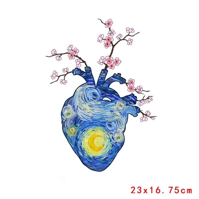 Van Gogh Heart Stickers Transfer For Clothing Iron On Transfers For Clothes Patches Transfert Thermocollants Heat Transfer