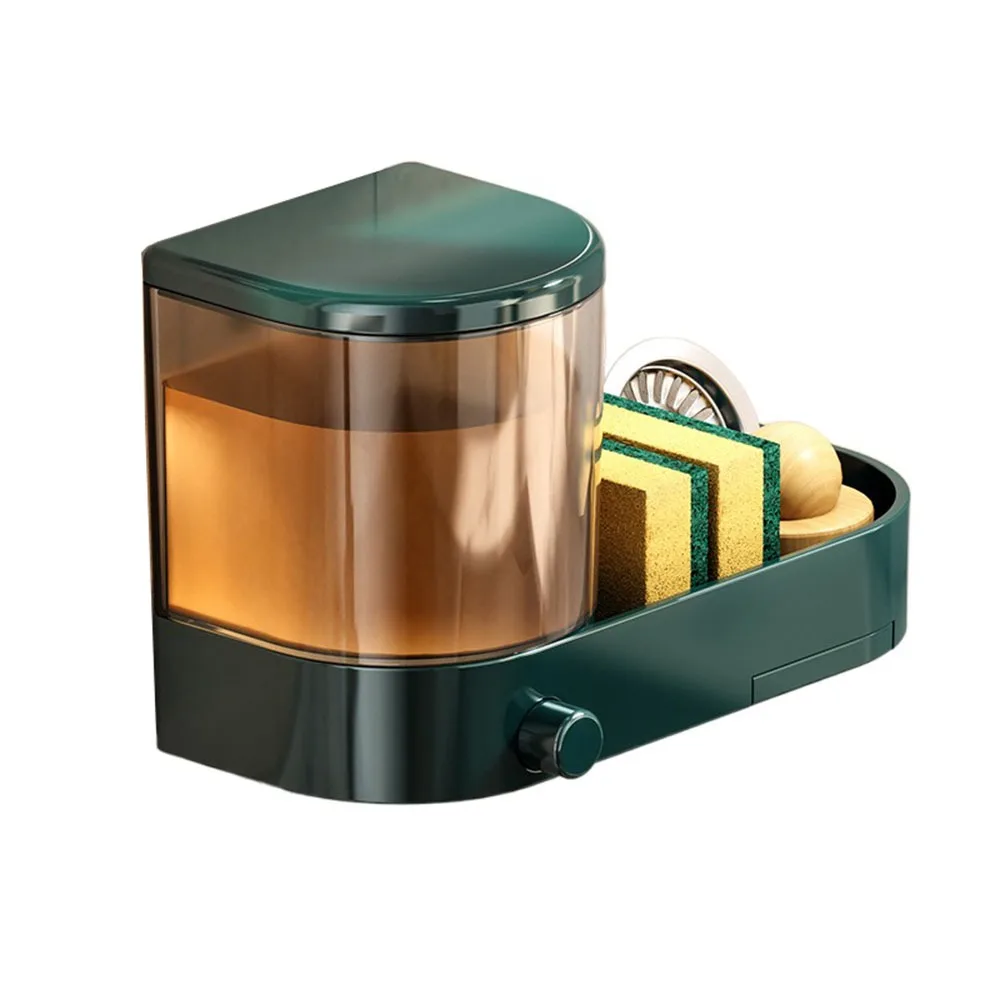 

with Drain Tray Wall Mounted Soap Dispenser Large Capacity with Sponges Holder Dishwashing Liquid Holder Hand Press Space Saving