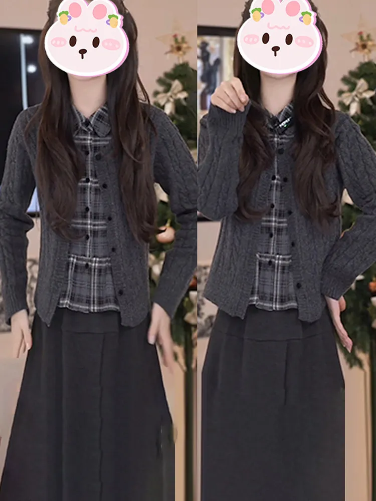 

Casual Knitted Collar Color Block Women's Open Cardigan Spring 2026 New Style Versatile Loose Fit Long Sleeve Top