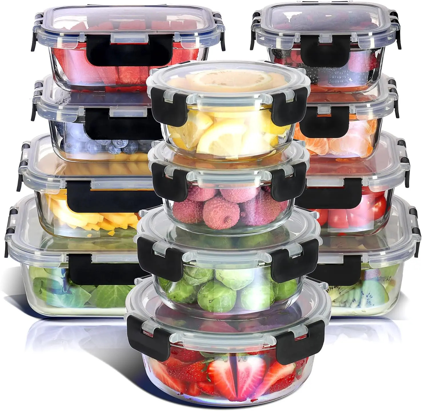 

24pc (12 Airtight, Freezer Safe Food Storage Containers and 12 Lids), Pantry Kitchen Storage Containers, Glass Meal Pre