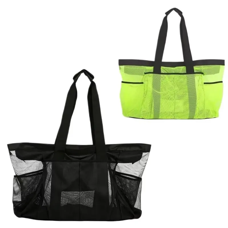 1pcs Extra Large Beach Bag - Lightweight, Waterproof, Foldable, with Mesh Straps, Zippered Pockets and Fixed Shoulder Straps