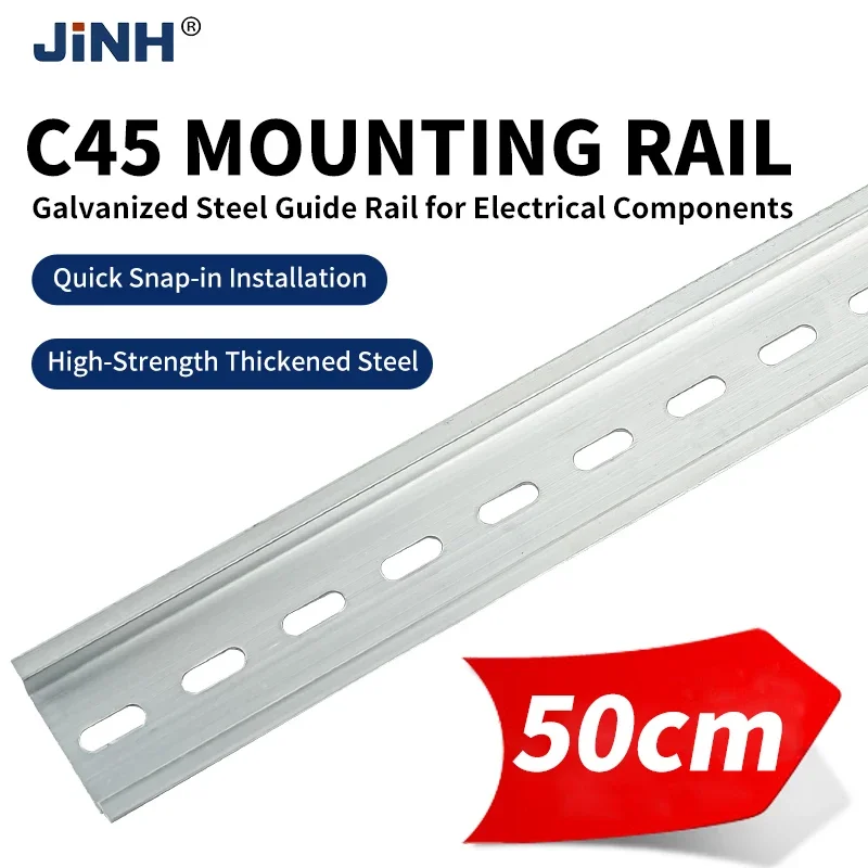 JINH Slotted 35mm C45 Aluminum DIN Rail, 50 cm, 1/2 Pcs, Pre-cut or Custom Cut for Distribution Box Accessories
