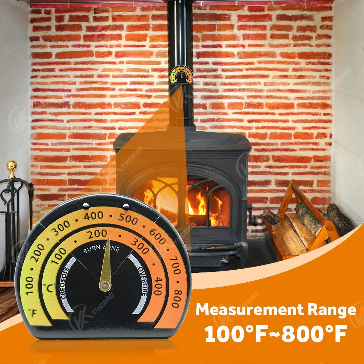 Fireplace Thermomete Magnetic Stove Thermometer Fire Stove Pipe Thermometer Gauge For Wood Burning Stoves And Pellet Stove