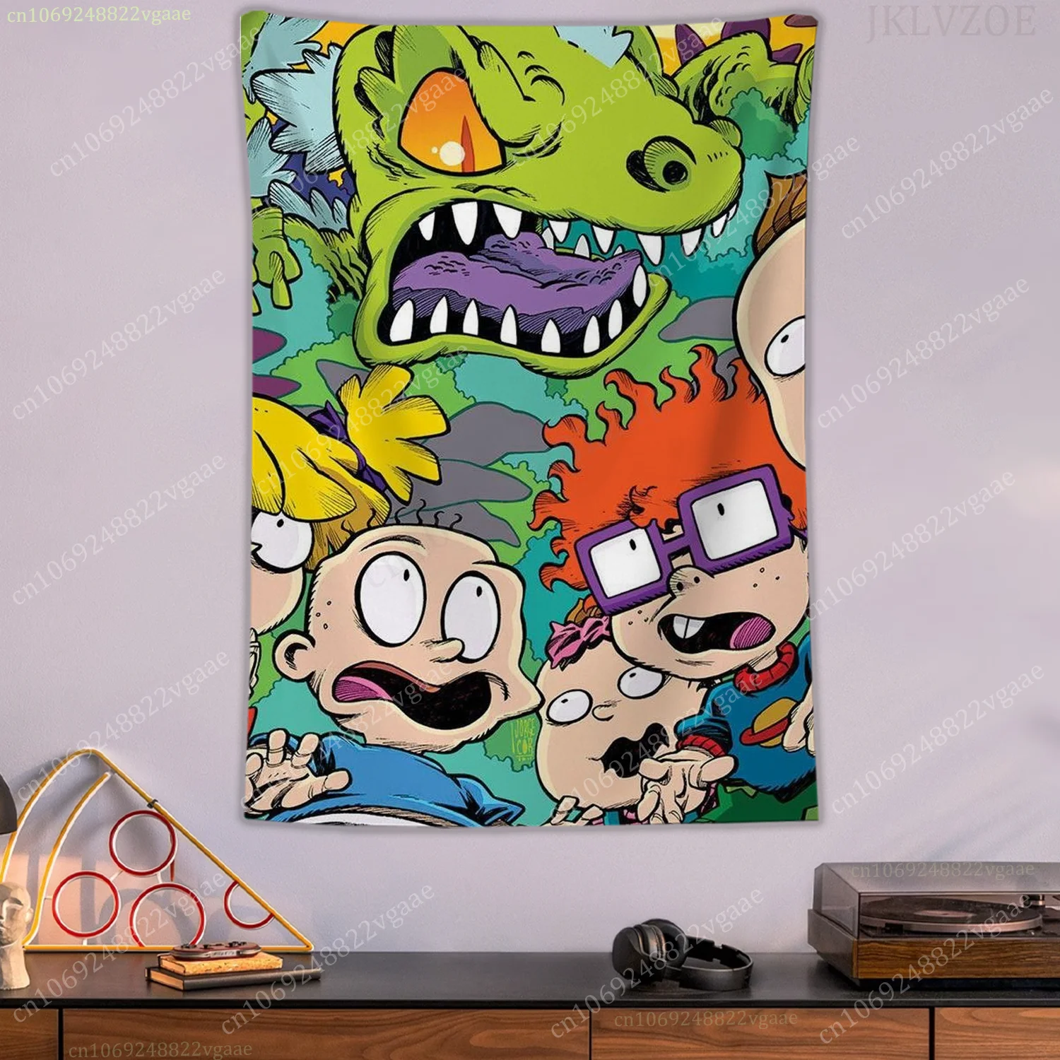 Rugrats نسيج تومي المخلل ملصق جدار المفروشات لغرفة النوم الديكور الجمالية Tapices العلم Reptar خلفية الكتابة على الجدران
