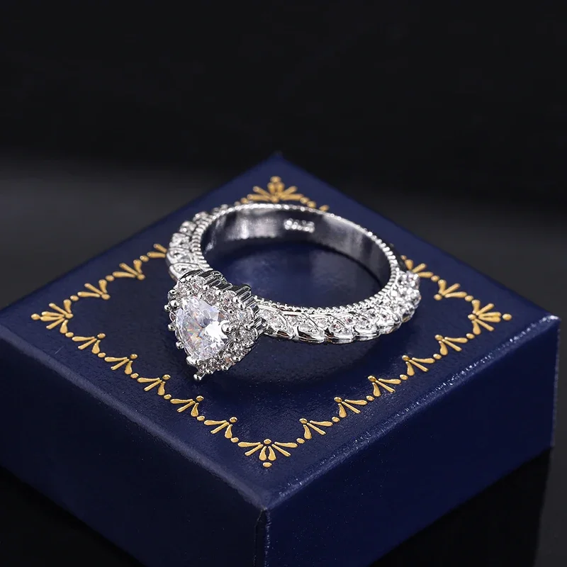 Women's Heart Shaped 925 Silver Plated Zircon Wedding Ring
