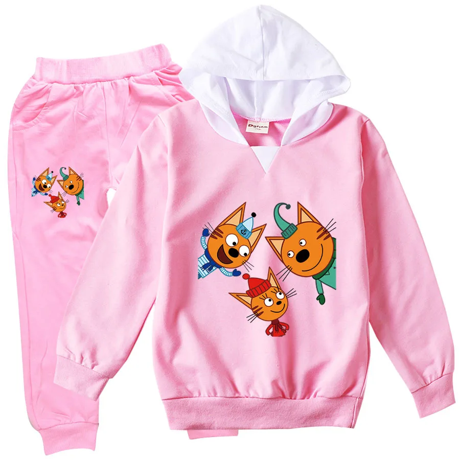 Kid-e-cats Clothes Kids Russian Три Кота My Family Three Happy Cats Hoodie Toddler Girls Outfits Children's Sets Boy Clothing