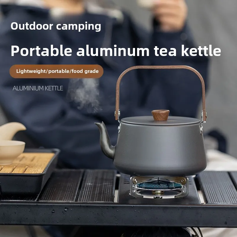

Aluminum Alloy Outdoor Wooden Handle Teapot Boiling Water Tea Pot Camping Kettle Portable Coffee Pot Camping Picnic Pot