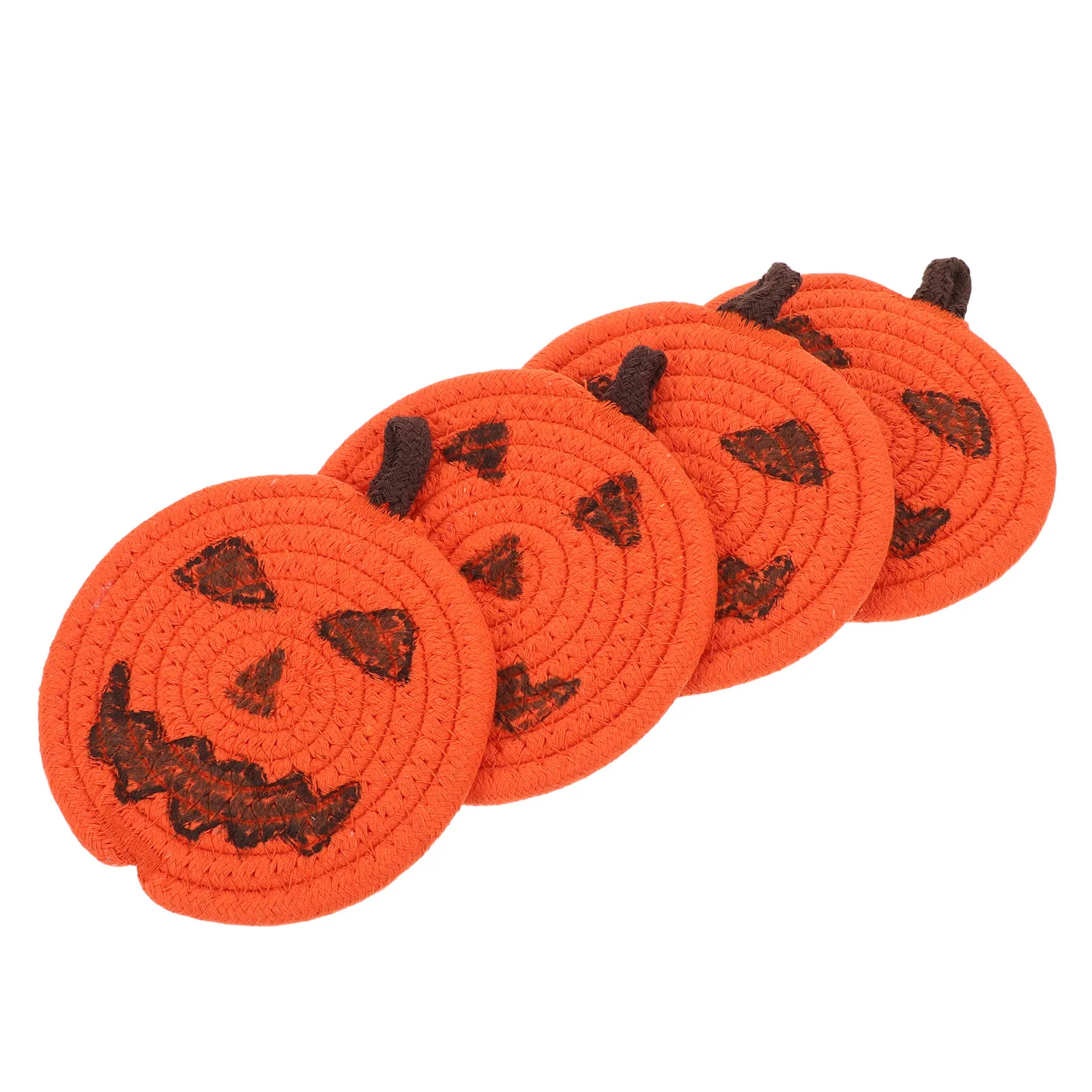 Crochet Pumpkin Coasters 4 Piece Woven Cotton Rope Heat Resistant Table Mats for Fall Halloween Home Decor