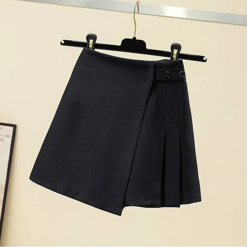 Pleated short skirt pants female 2024 summer fashion plus size relaxed and simple high waist A wide-leg pants black skirt