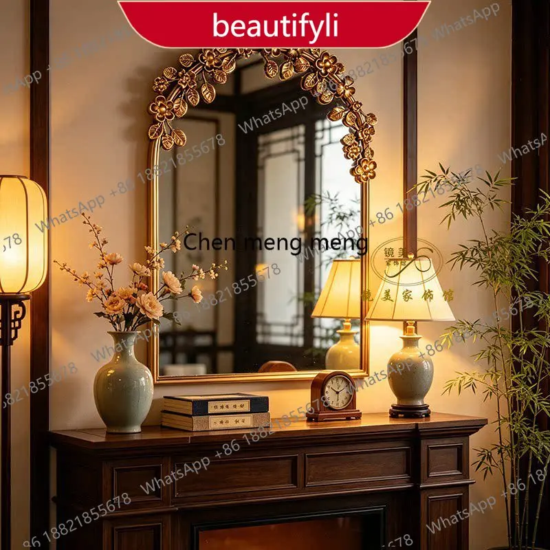 a50 French fireplace porch decorative mirror retro carved dresser makeup mirror European carved washstand