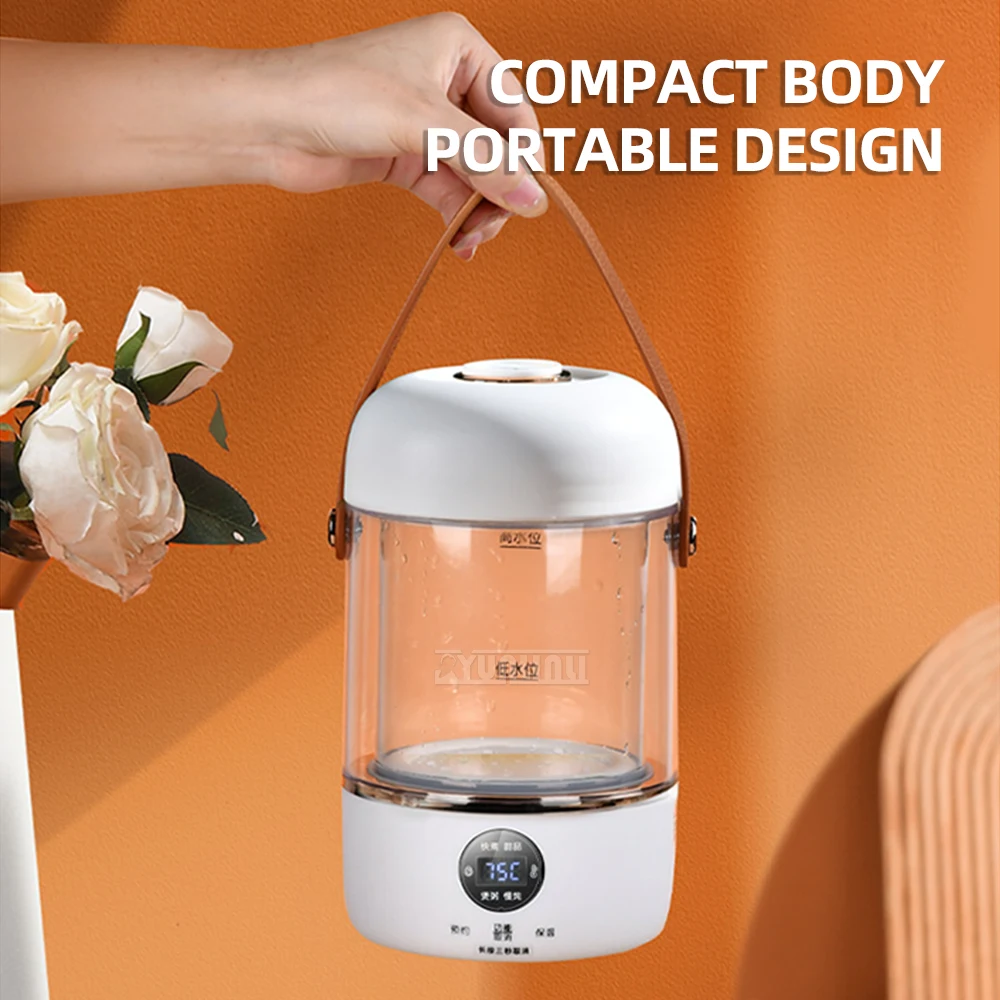 وعاء ماء زجاجي كهربائي سعة 500 مل، متعدد الوظائف، كهربائي يحافظ على الدفء، وعاء صحي صغير