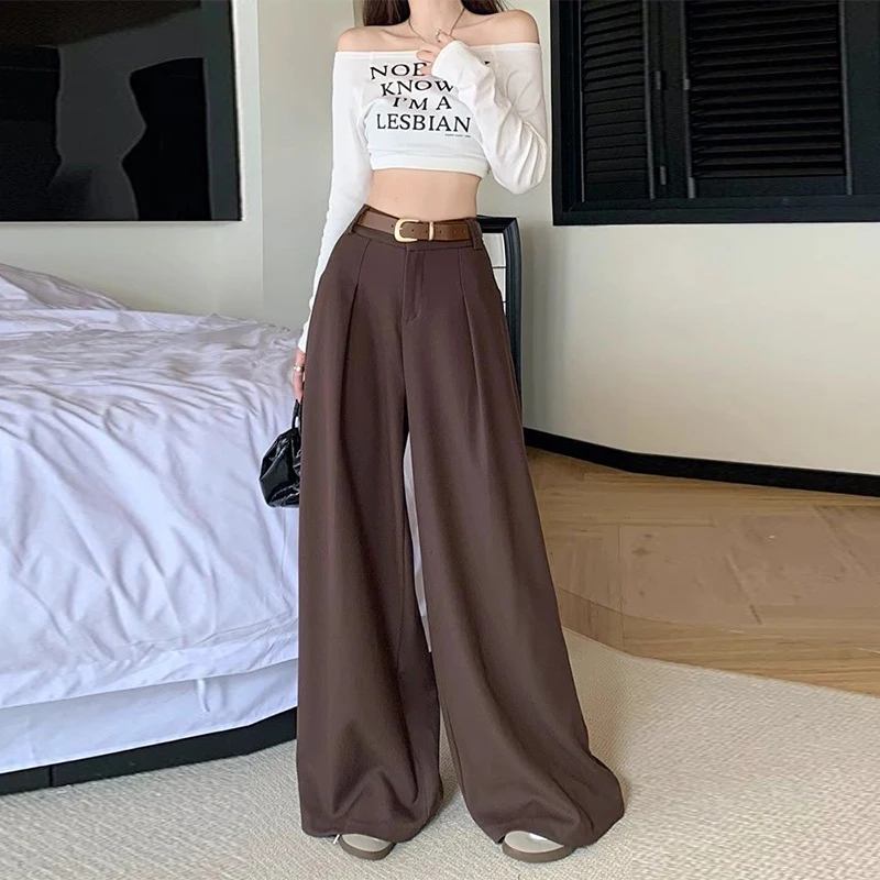 Fashion Loose High Waist Casual Solid Color Work Drape Mopping Trousers For Women