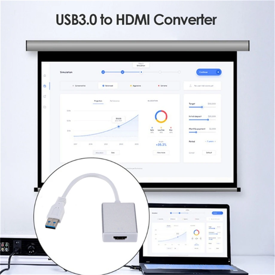 USB 3.0 to HDMI-Compatible Converter Multi Display Graphic Adapter HD 1080P for PC Laptop Projector HDTV LCD Free Driver Cable