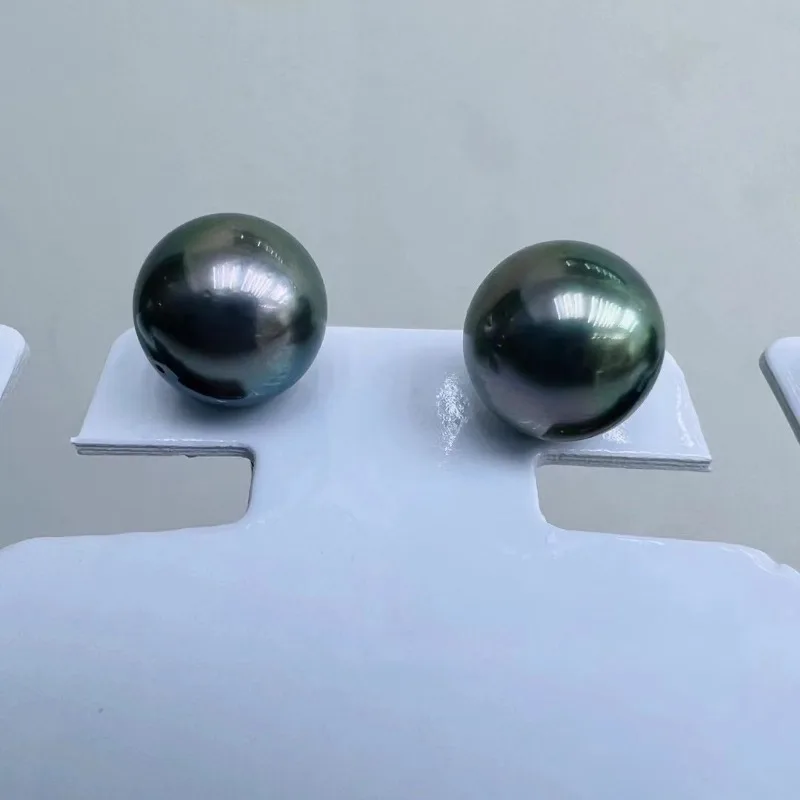 Matching Black Pearls Earring, 11-12mm Round, Mystery Doubled
