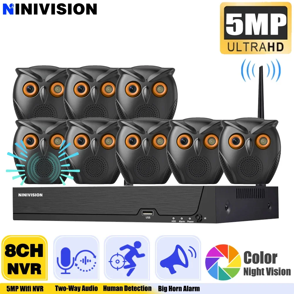 8CH 5MP NVR WiFi Camera System Cinema Audio Grade Speaker Home Security 120° Wide Angle Intercom Video Surveillance Cameras Kits