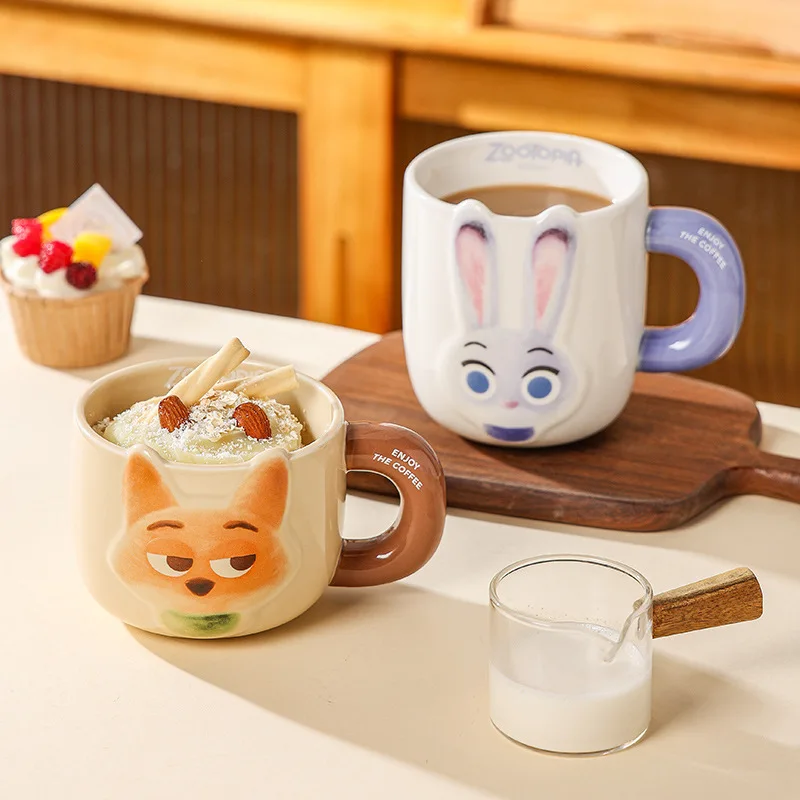 

Hot Sale Zootopia Embossed Ceramic Mug Large Capacity Breakfast Cup Cute Cartoon Drinkware Gift for Kids Family Home Use