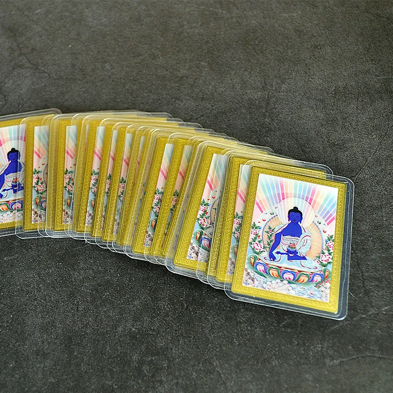 Medicine Buddha Metal Amulet Card Brass Colorful Sealed Pocket Talisman Portable Buddhist Decor Lucky Charm Home Collection Gift