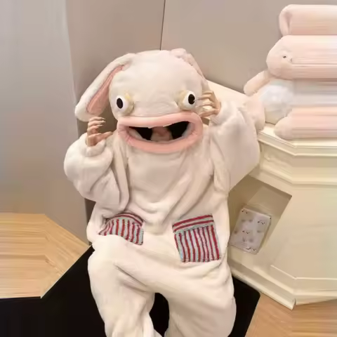 Crazy Rabbit Onesie Pajamas For Women Winter Autumn Coral Fleece Thickened Plush Cartoon Funny Loungewear Outerwear WarmHomewear