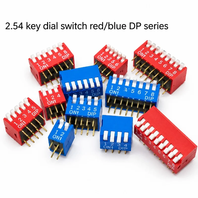 5PCS/lot Piano Style 2.54mm Foot Distance Side Dial Dip Switch 2P 1/2/3/4/5/6/8P Bit Direct Plug Switch Red/Blue