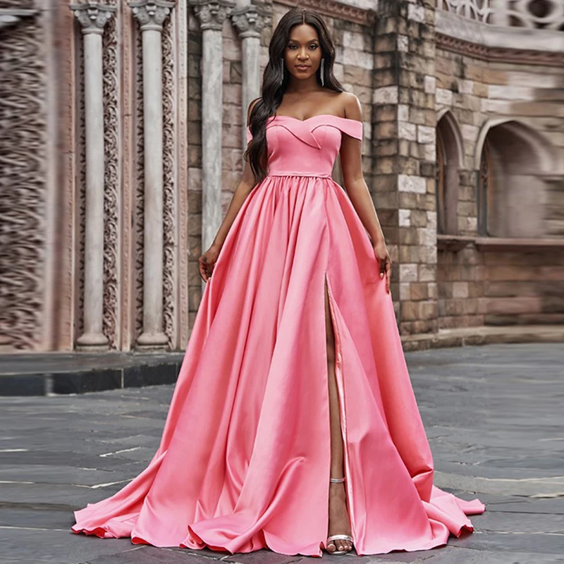 Robe De bal en Satin rose, ligne a, fendue sur le côté, sans manches, Sexy, à la mode, robe De soirée formelle pour célébrités